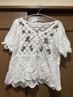 ホワイトレース刺繍半袖トップス spray Premiumスプレイ プレミアム