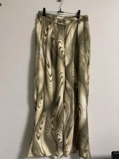 マーブル柄 ワイドパンツ ベージュ・ブラウン系