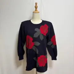 BRANDÉDONNA大花柄　ウール100% ビジュー装飾デザインニットセーター