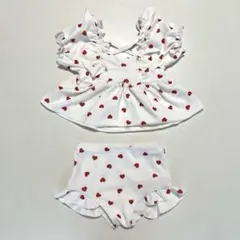 バースデイ　コトリ　ハート柄水着　パフスリーブ　ペプラム　ハート柄スイムウェア