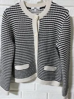 UNIQLO ニットショートジャケット　ストライプ柄M