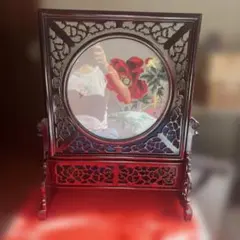 中国刺繍 牡丹と蝶 額装 インテリア 置物