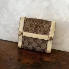 GUCCI グッチ GGキャンバス×レザー Wホック 二つ折り財布 ミニ財布