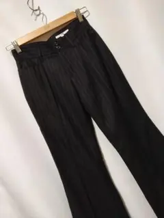VINTAGE 23区 ワイドパンツ センタープレス ブラック グレーストライプ