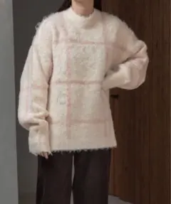新品 lawgy ソフトタッチシンプルチェックニット ピンクのサムネイル