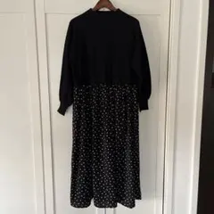 SHIPS シップス ドット柄スカート付きニットワンピース