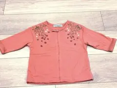 ピンク 花柄刺繍 ジップアップカーディガン