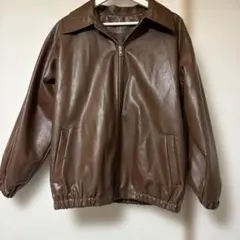 フェイクレザー ジップアップジャケット ブラウン