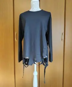 スタイリッシュなカットソー 長袖 黒 男女共通