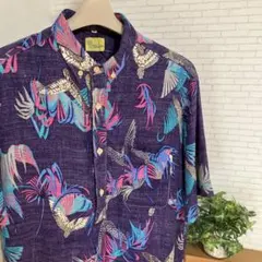 80s 90s アロハシャツ　レーヨン　プルオーバー　日本製　リバースプリント