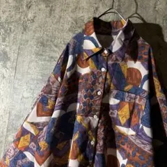 【総柄 レトロデザイン】長袖 ポリシャツ テロ感 韓国 太アーム 柄シャツ