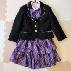 フォーマルスカートスーツ・4点セット　チェック　紫　120　卒園式　入学式