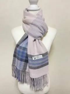 100%パシュミナカシミヤ大判マフラー ピンク×グレー×ブルー上質ストール