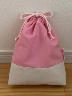 訳あり　ピンクとホワイトのリバーシブル弁当袋　ハンドメイド