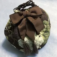 【未使用】⭐️カネコイサオ⭐️巾着袋⭐️茶系和花⭐️ポーチ⭐️