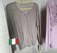 春夏　イタリア　ベージュ ニットカーディガン 長袖 ボタン付き