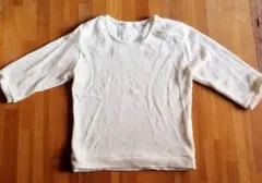 ARROW ニットトップス 薄手 七分袖 パール付き ラメ入り セーター