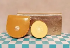 新品未使用 皇居 長財布ゴールド コインケースコンパクトミラー黄色 