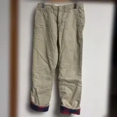 キッズ用 ベージュ ロングパンツ チェック柄折り返し