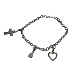 シルバーカラー　ブレスレット　チャーム　ハート　クロス　十字架　チェーン　レア