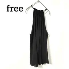 【free】ブラック キャミワンピース ギャザー入りホルダーネックドレスシンプル