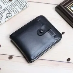 ●新品●多機能財布 二つ折り PUレザー 大容量＜黒＞軽量 プレゼント