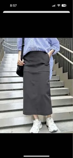 スピック＆スパン36 ダークグレー タイトスカート スリット付き