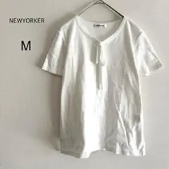 【NEWYORKER】 カットソー 半袖 シャドーチェック柄 ホワイト リボン