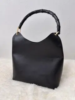 GUCCI 黒レザーバンブーハンドル トートバッグ