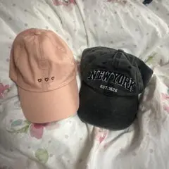 ピンクハート刺繍と黒NEW YORKキャップ2点セット