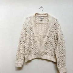 一点物✨カーディガン オフホワイト パール ビーズ装飾 海外古着