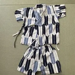 コットン甚平 紺色と白の幾何学模様 95cm未満