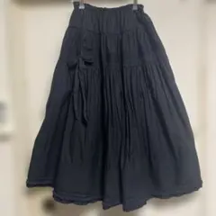 カネコイサオ　ロングフレアスカート ブラック たくしあげリボン ピンタックのサムネイル