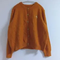 ハンドメイド★クルーネック　カーディガン　オレンジ　キリン刺繍　M–L相当
