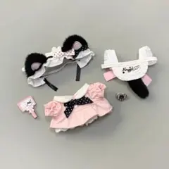 猫耳メイド風ドレスセット　ぬいぐるみお洋服　10cm 4点セット ピンク