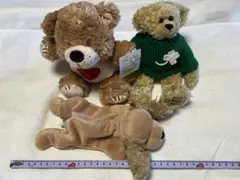 ハート模様茶色クマ(スージーズー約23cm) ty緑シャツクマ ty茶イヌ 3品