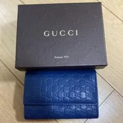 グッチ　GUCCI キーケース　マイクログッチシマ　ブルー　鍵　キーリング