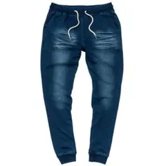 25冬NEW フォロー割中■裏シャギーボア カットデニム ジョガーパンツ/紺XL