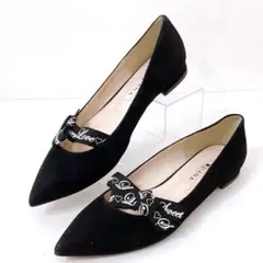 極美品✨ダイアナ フラットパンプス スエード ポインテッドトゥ 黒 23.5cm