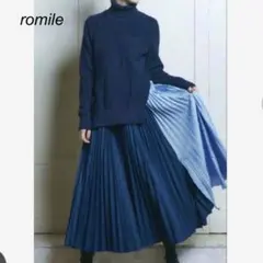 romile ロミール ニットドッキングプリーツワンピース タートルネック