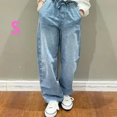 GAP ドローストリング ワイドデニムパンツ ライトブルーのサムネイル