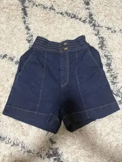 ネイビー デニム ハイウエスト ショートパンツ