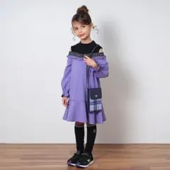 ANNA SUI MINI★ロゴテープ肩開きカットワンピオフショルダー150長袖