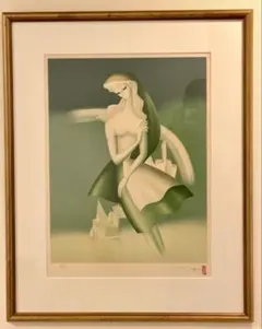 絵画 人物 東郷青児 「傘を持つ婦人」 サイン 額装済み 肉筆手描き F6