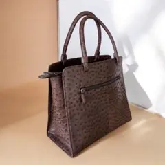 オーストリッチ風 型押し ハンドバッグ ブラウン 本革風 上品