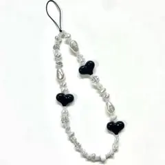 ビーズストラップ パール ハート ブラック StringTing