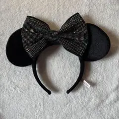 ミニーマウス　キラキラリボン　黒カチューシャ　シンプル