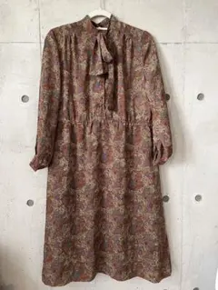 【古着】ワンピース ブラウン　昭和60年 ペイズリー