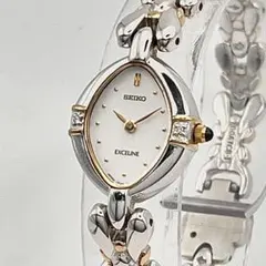 新品電池】 SEIKO エクセリーヌ 2Pダイヤ コンビ シルバー 腕時計