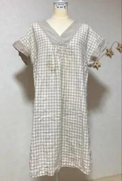 ベージュチェックワンピース　M